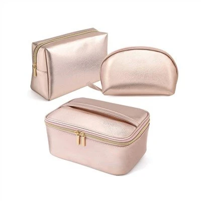 Aukštos kokybės Pu Rose Gold Kelionės kosmetinio maišelio rinkinys